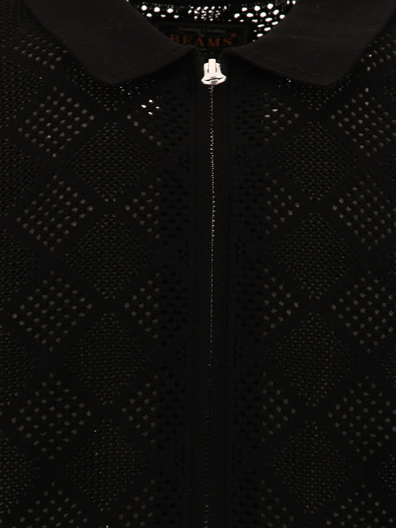 BEAMS PLUS Black   Zip knit mesh polo shirt